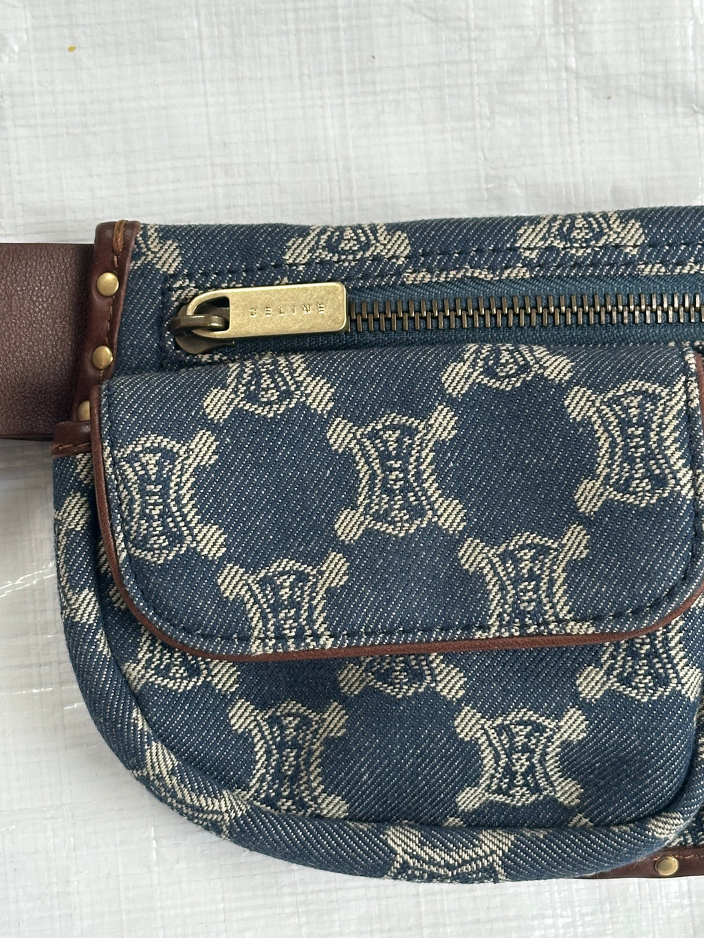 Leather & denim belt bag