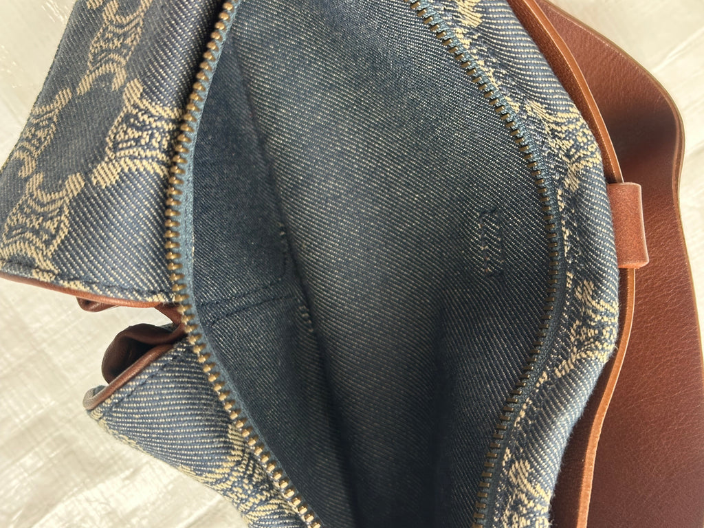 Leather & denim belt bag