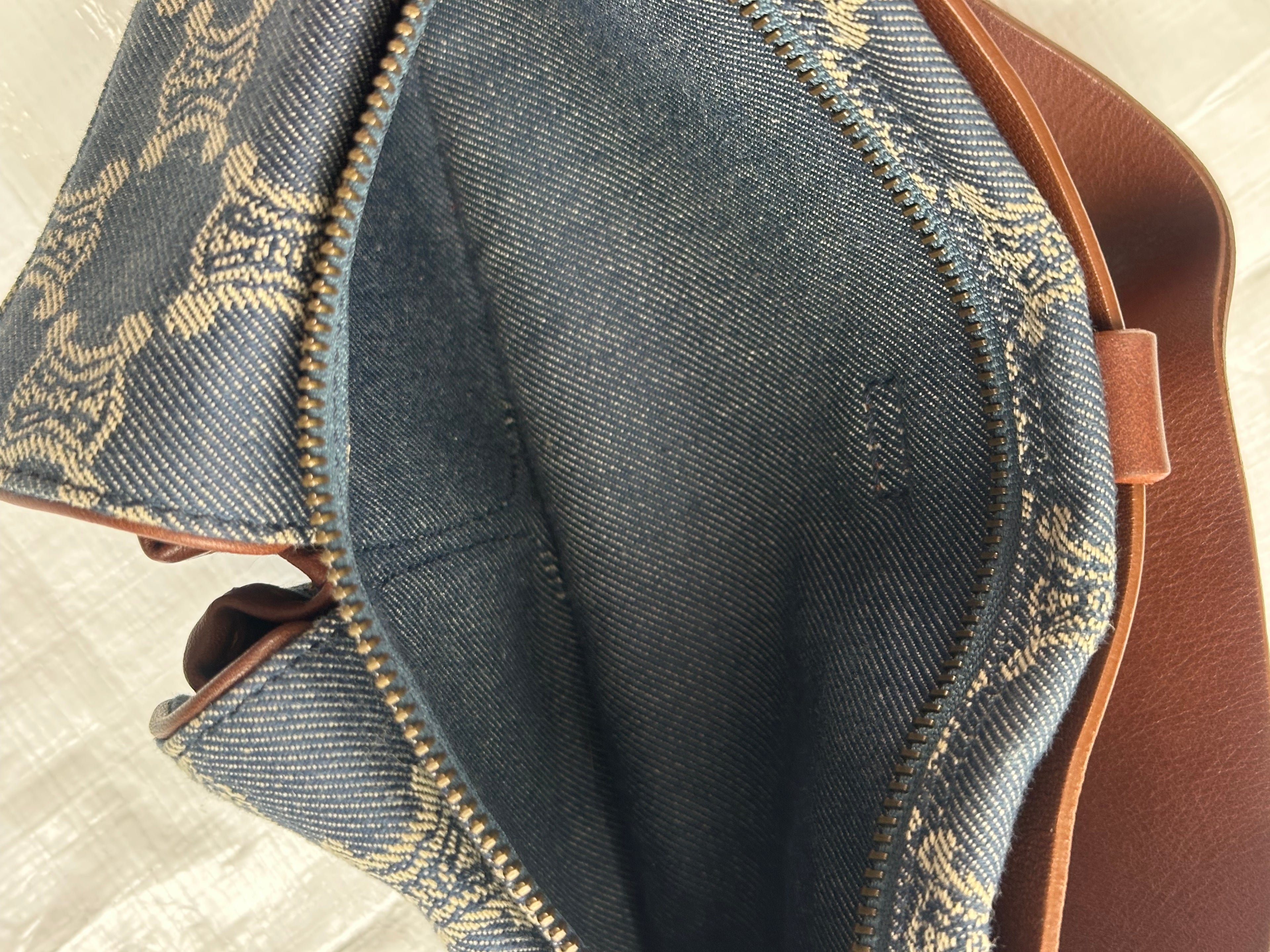 Leather & denim belt bag